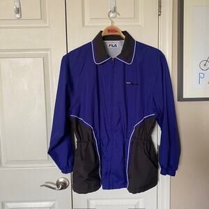 VINTAGE Fila Full Zip Jacket Windbreaker Indigo Blue/Black Color-Block Men Large
